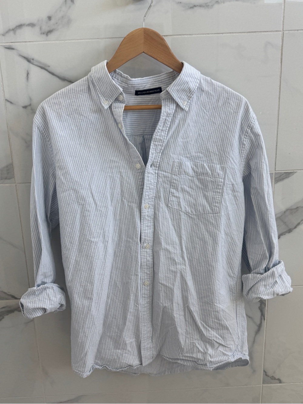 Brandy Melville light blue pinstrip button up - one size - minimalist beach vibe